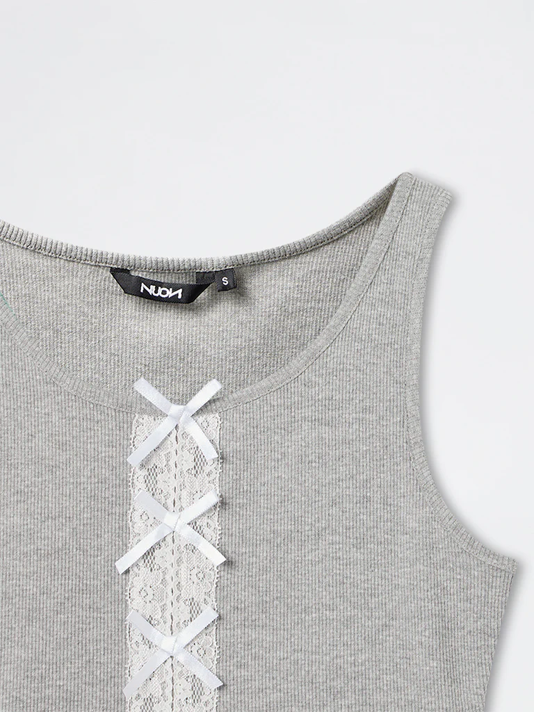 Nuon Grey Lace-Detailed Tank Cotton-Blend Top - Image 6
