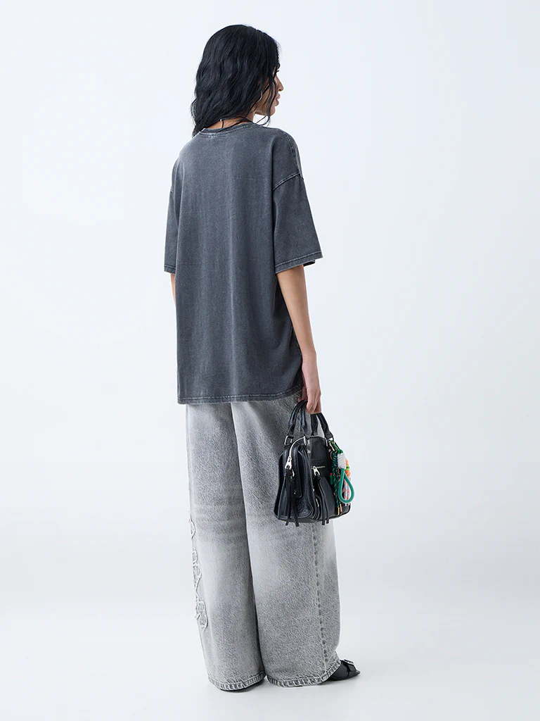 Nuon Grey Printed Cotton T-Shirt - Image 4