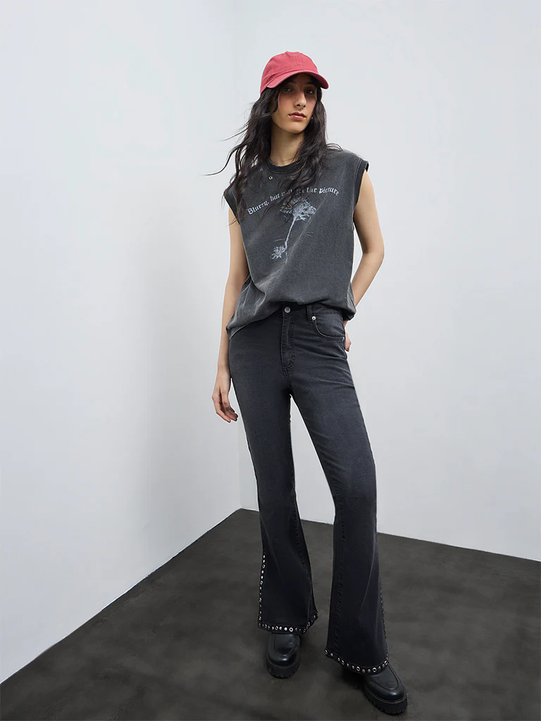 Nuon Grey Printed Denim-Inspired T-Shirt - Image 2