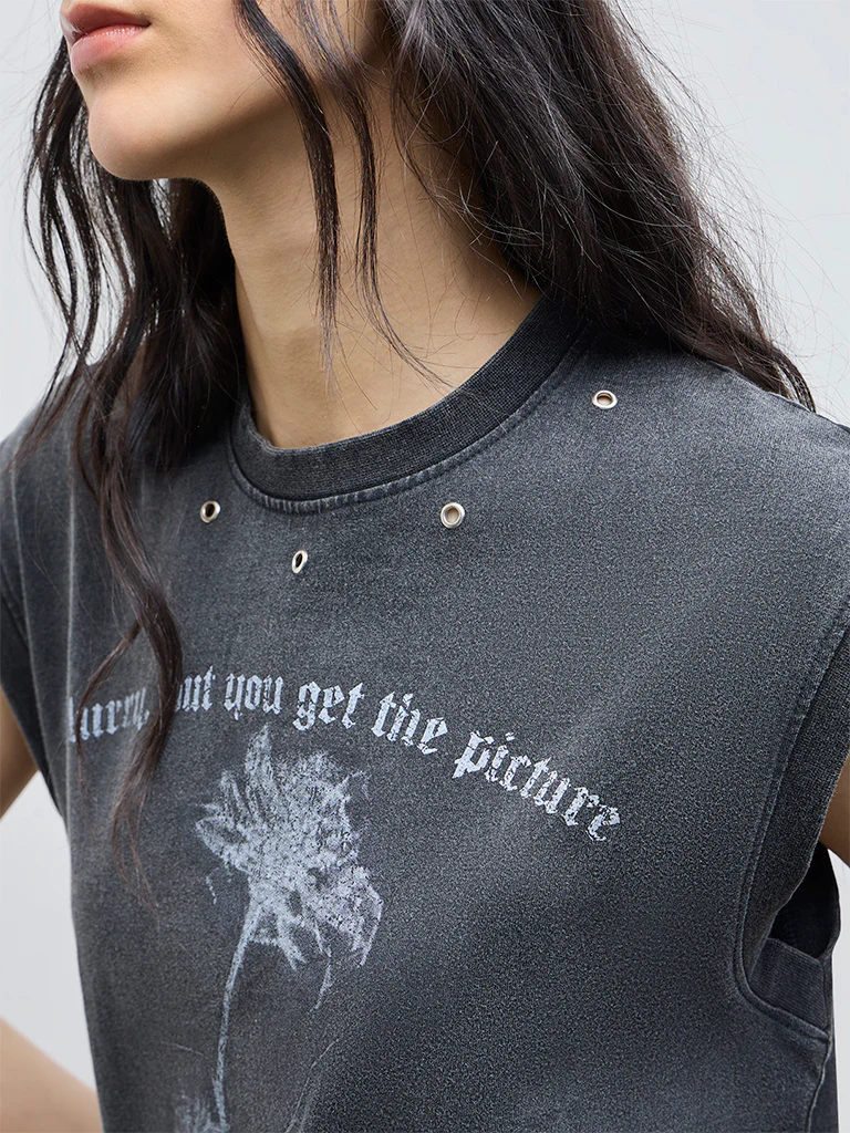 Nuon Grey Printed Denim-Inspired T-Shirt - Image 3