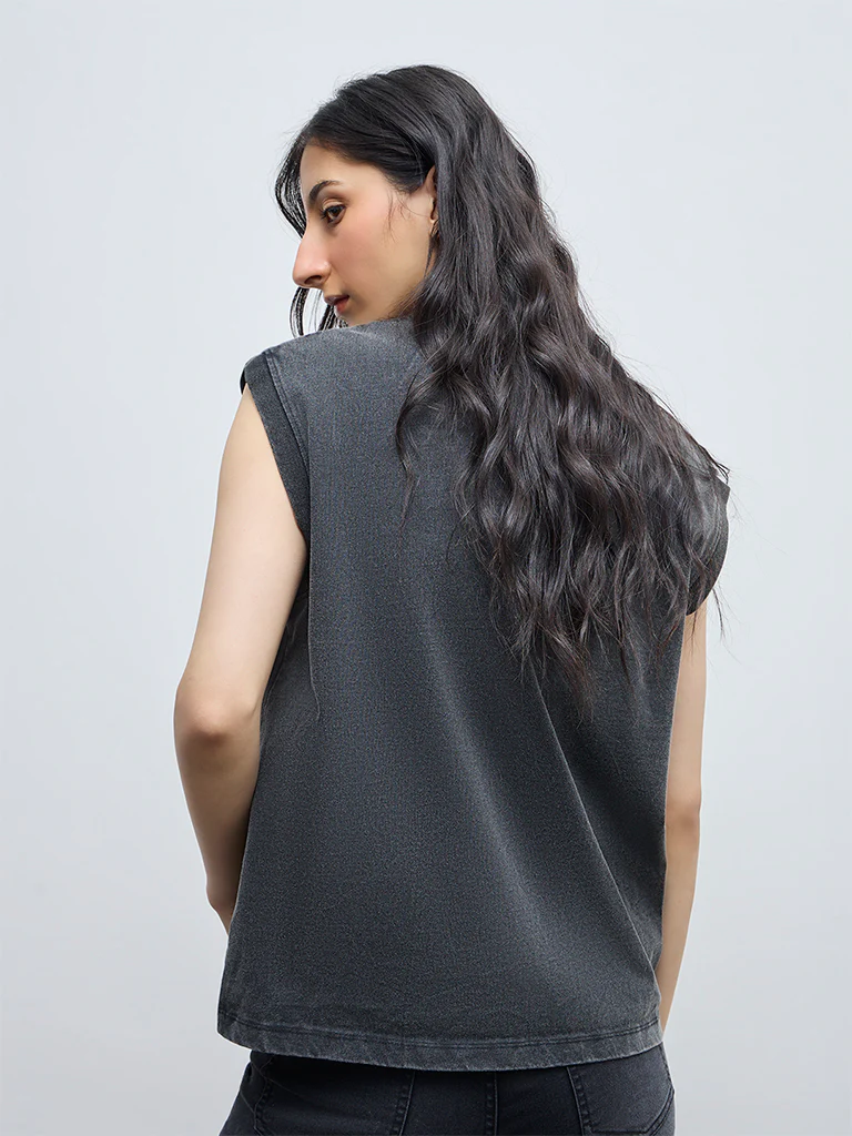 Nuon Grey Printed Denim-Inspired T-Shirt - Image 4