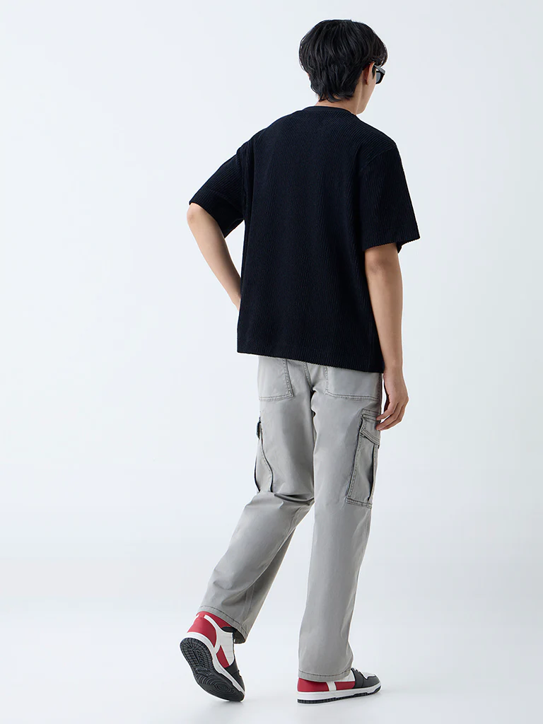 Nuon Grey Relaxed-Fit Mid-Rise Cotton-Blend Cargo Pants - Image 5