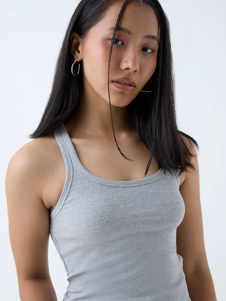 Nuon Grey Ribbed Cotton-Blend Tank Top - Image 3