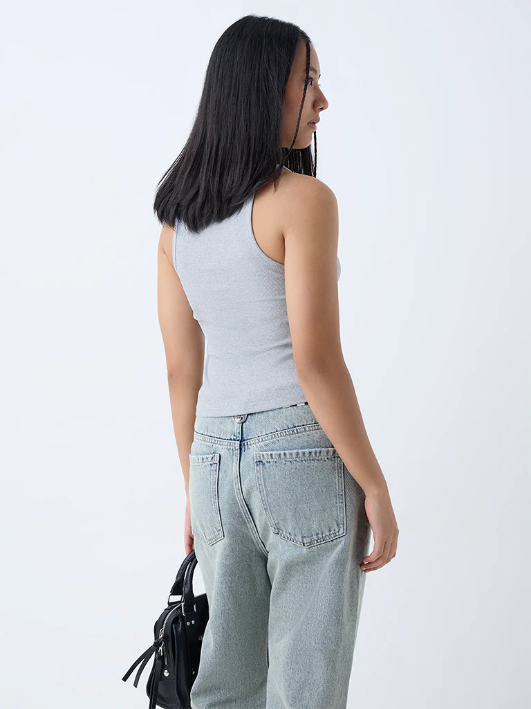 Nuon Grey Ribbed Cotton-Blend Tank Top - Image 4