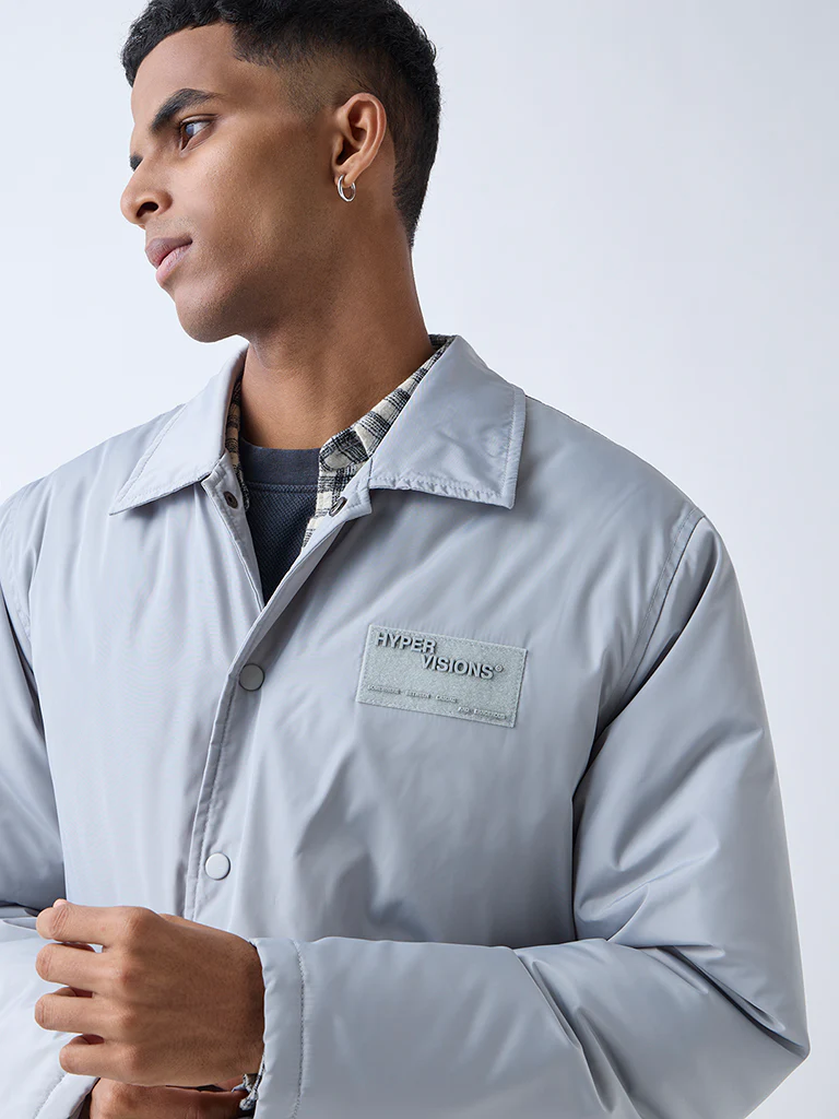 Nuon Grey Solid Relaxed-Fit Jacket - Image 4