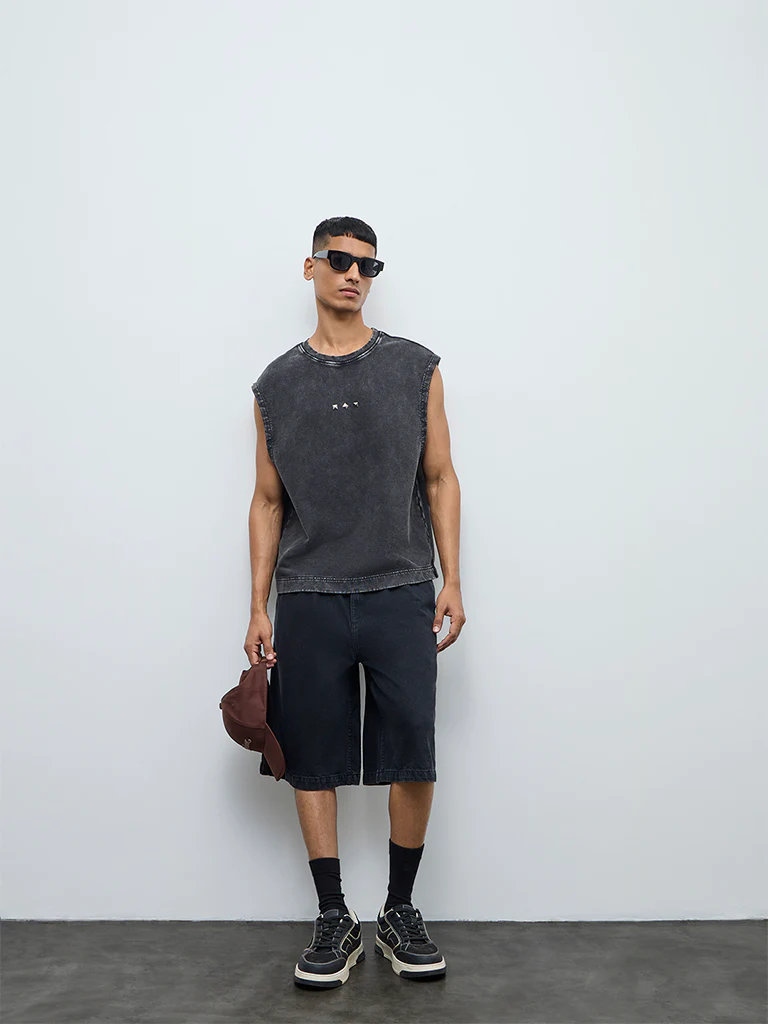 Nuon Grey Studded Relaxed-Fit Cotton T-Shirt
