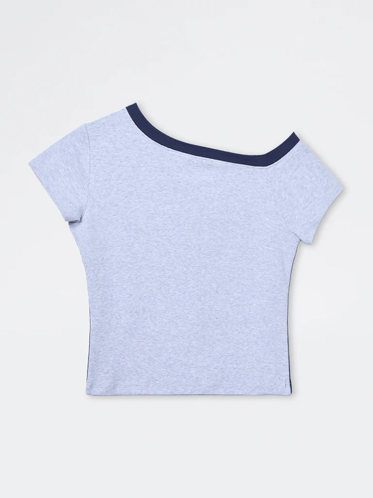 Nuon Grey Text Printed Cotton-Blend T-Shirt - Image 2