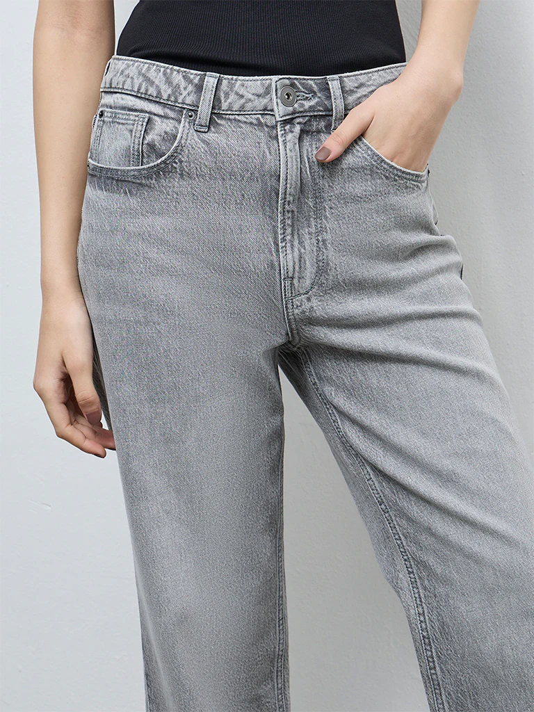 Nuon Grey Washed High-Rise Denim Jeans - Image 3