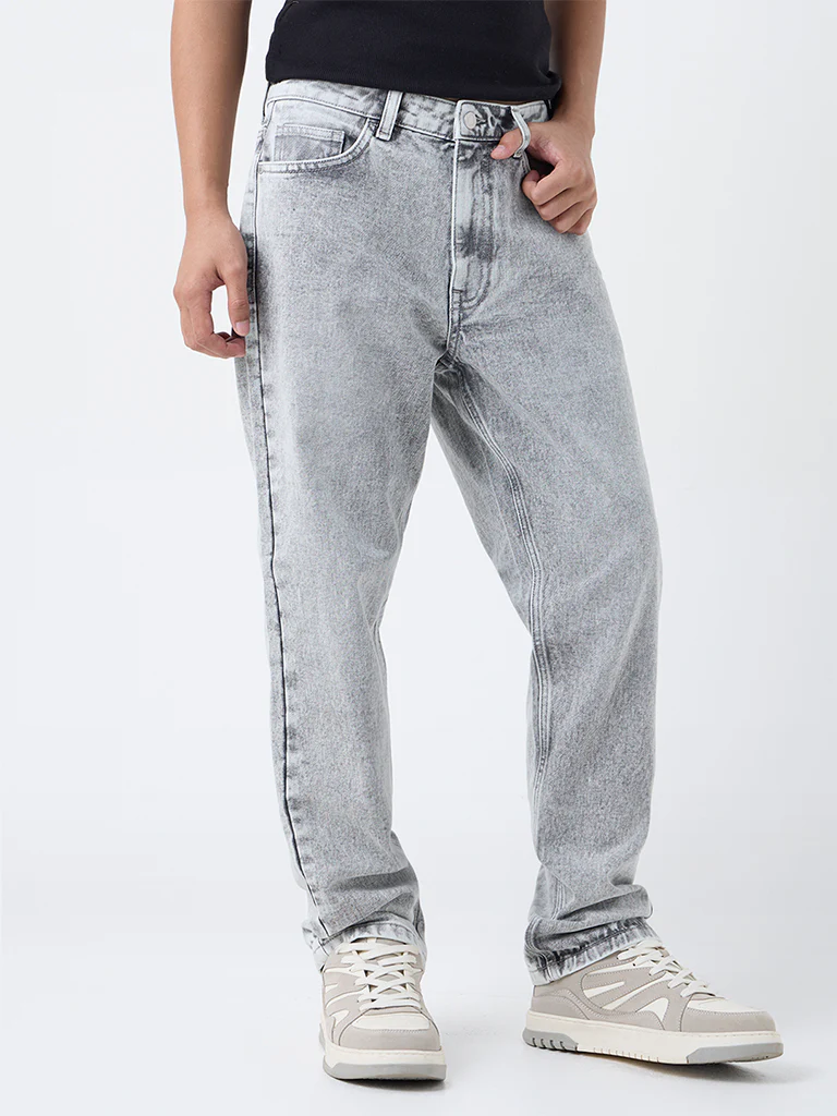 Nuon Grey Washed Relaxed-Fit Mid-Rise Jeans - Image 3