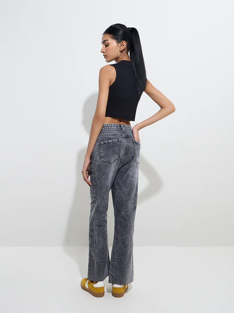 Nuon Grey Washed Straight-Fit High-Rise Jeans - Image 4