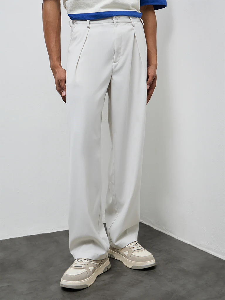 Nuon Ivory Solid Relaxed-Fit Mid-Rise Trousers - Image 2