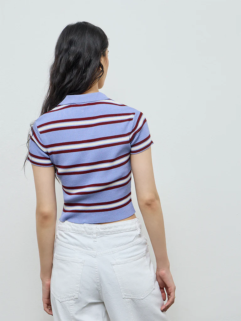 Nuon Lavender Striped Cotton T-Shirt - Image 4