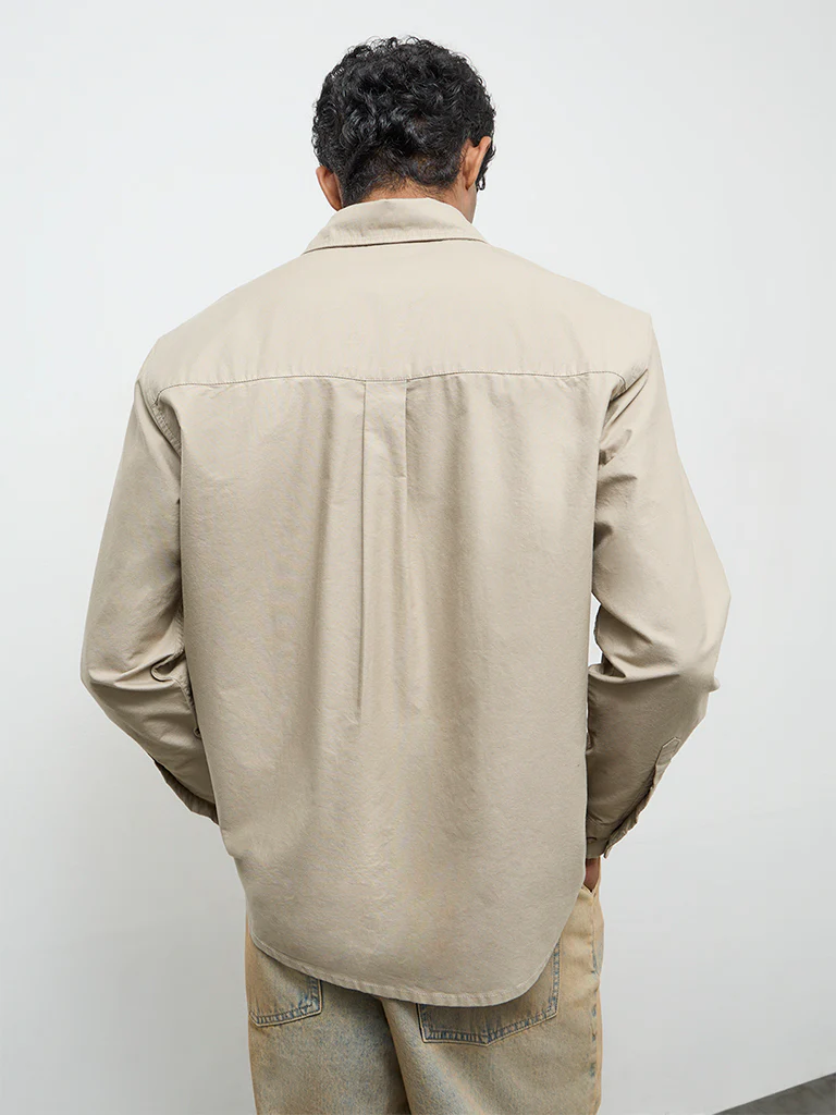 Nuon Light Beige Relaxed-Fit Cotton Shirt - Image 4