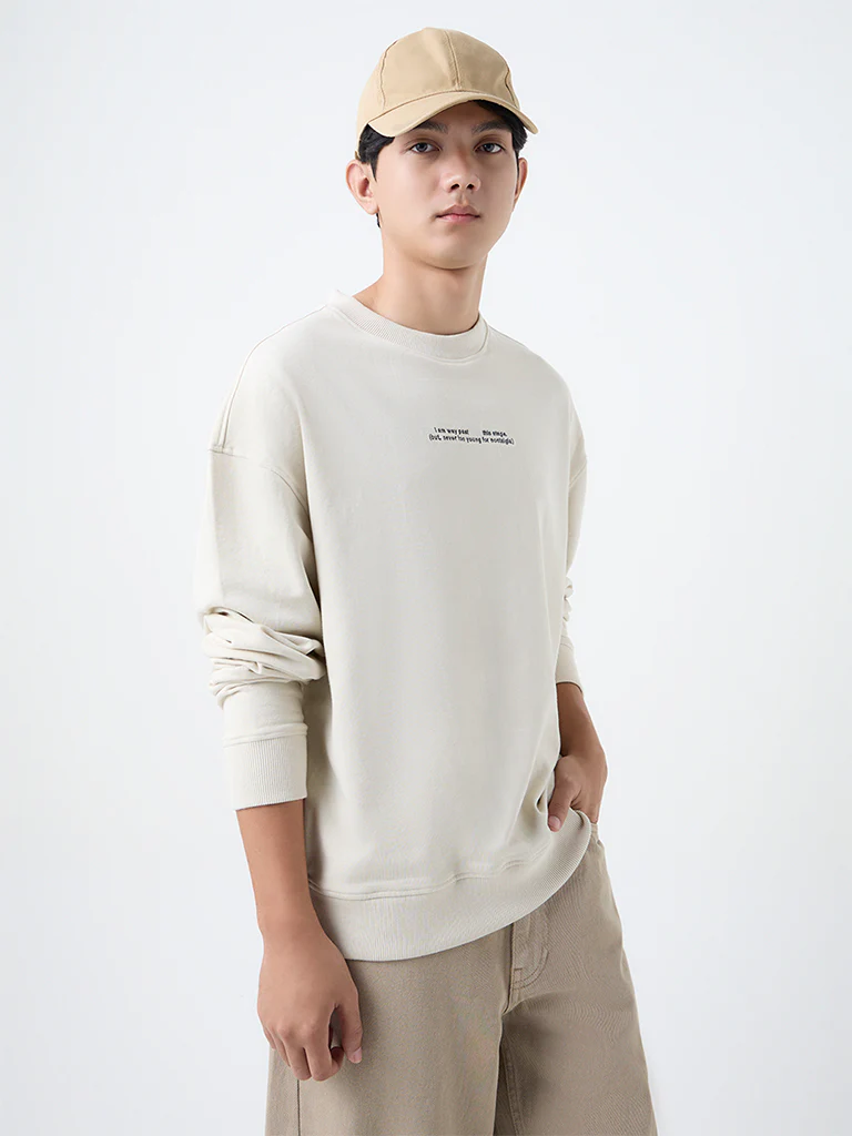Nuon Light Beige Relaxed-Fit Cotton Sweatshirt
