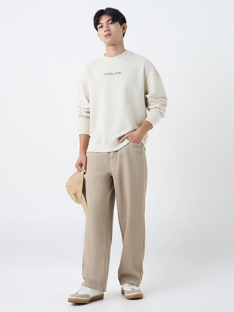 Nuon Light Beige Relaxed-Fit Cotton Sweatshirt - Image 2