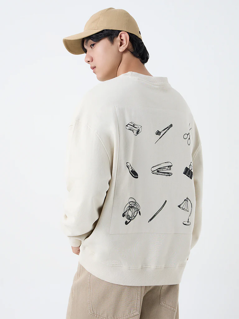 Nuon Light Beige Relaxed-Fit Cotton Sweatshirt - Image 4