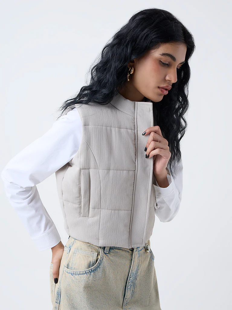 Nuon Light Beige Self-Striped Puffer Jacket - Image 2
