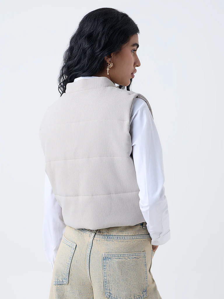 Nuon Light Beige Self-Striped Puffer Jacket - Image 4