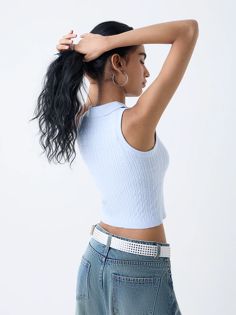 Nuon Light Blue Cable-Knitted Top - Image 4