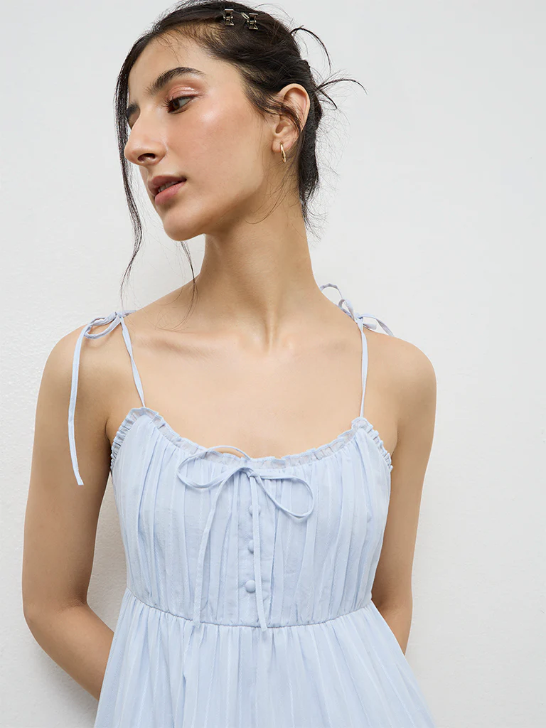 Nuon Light Blue Cotton Tiered Dress - Image 3