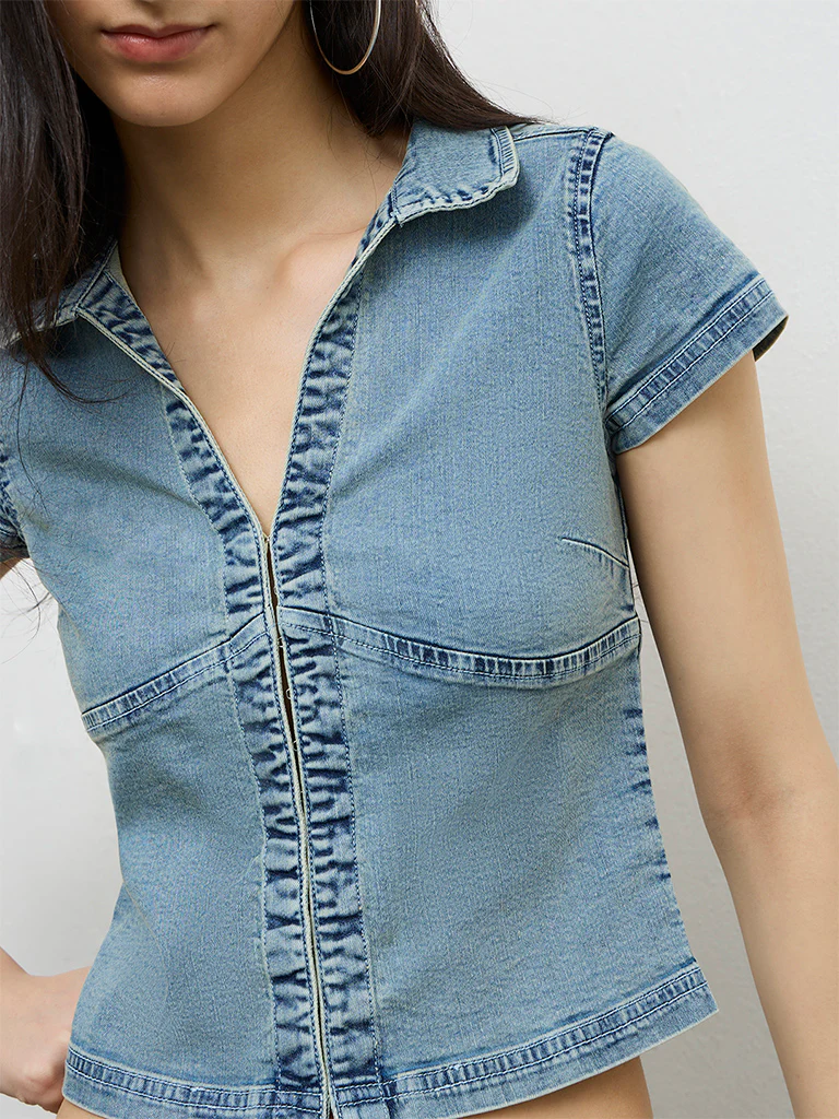 Nuon Light Blue Denim Blouse - Image 3