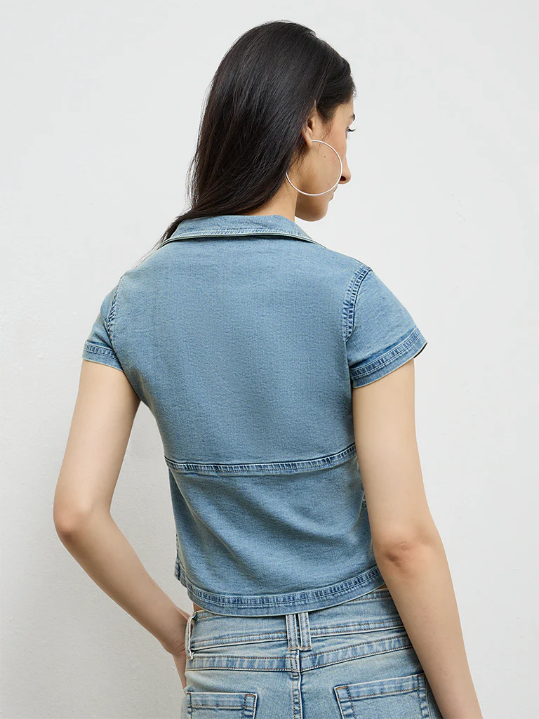 Nuon Light Blue Denim Blouse - Image 4