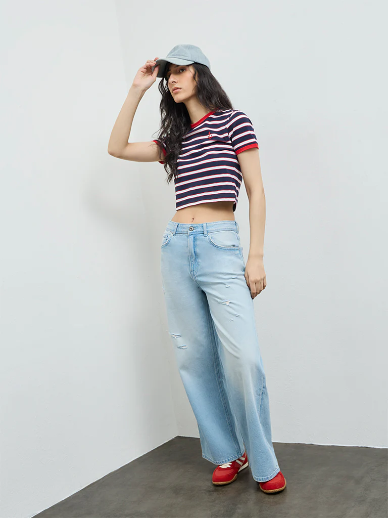 Nuon Light Blue Distressed High-Rise Jeans