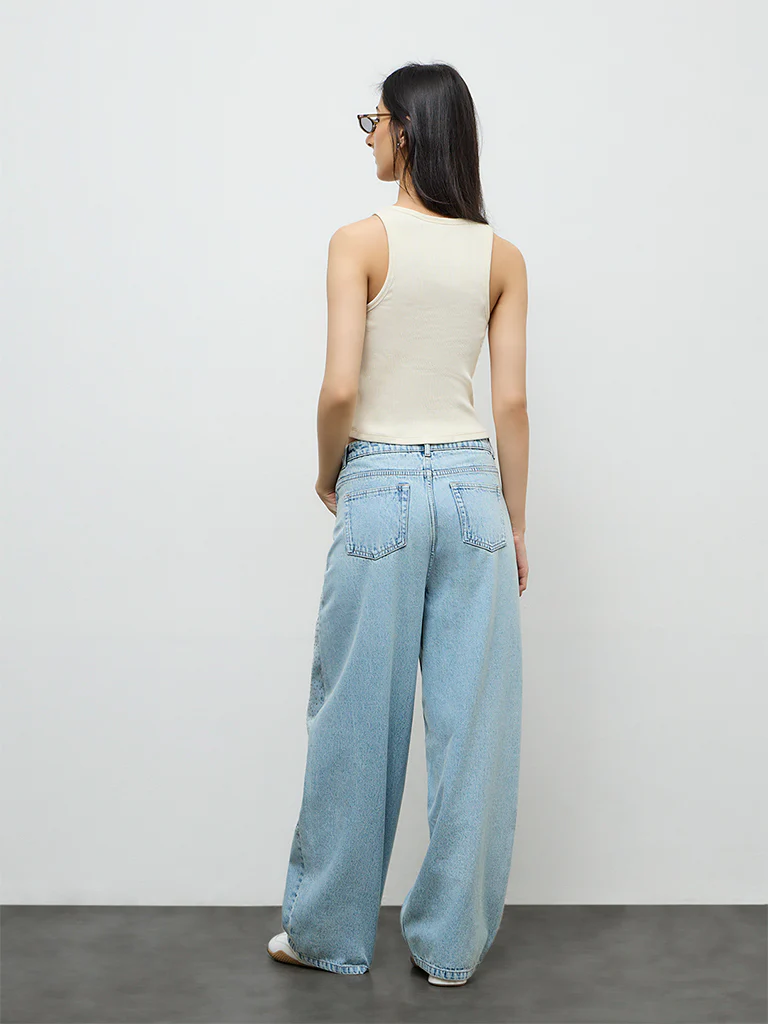 Nuon Light Blue Embellished High-Rise Jeans - Image 4
