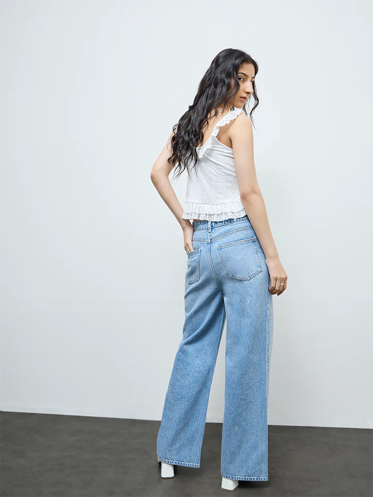 Nuon Light Blue Embroidered High-Rise Jeans - Image 4