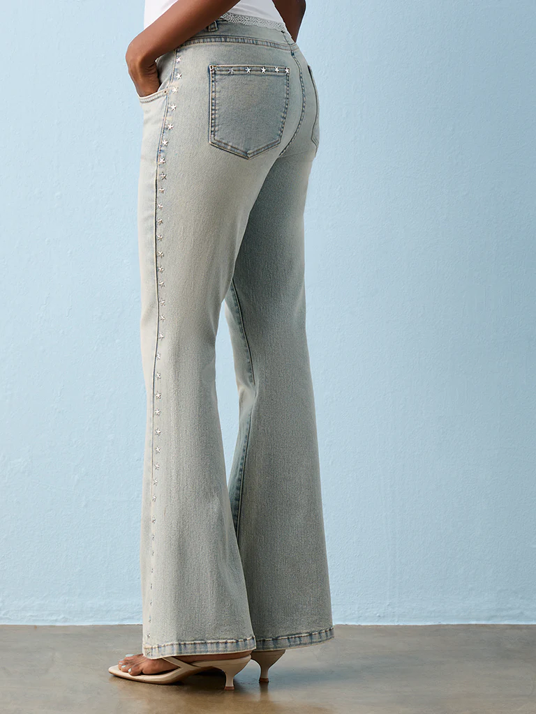 Nuon Light Blue Faded High-Rise Bootcut Jeans - Image 4