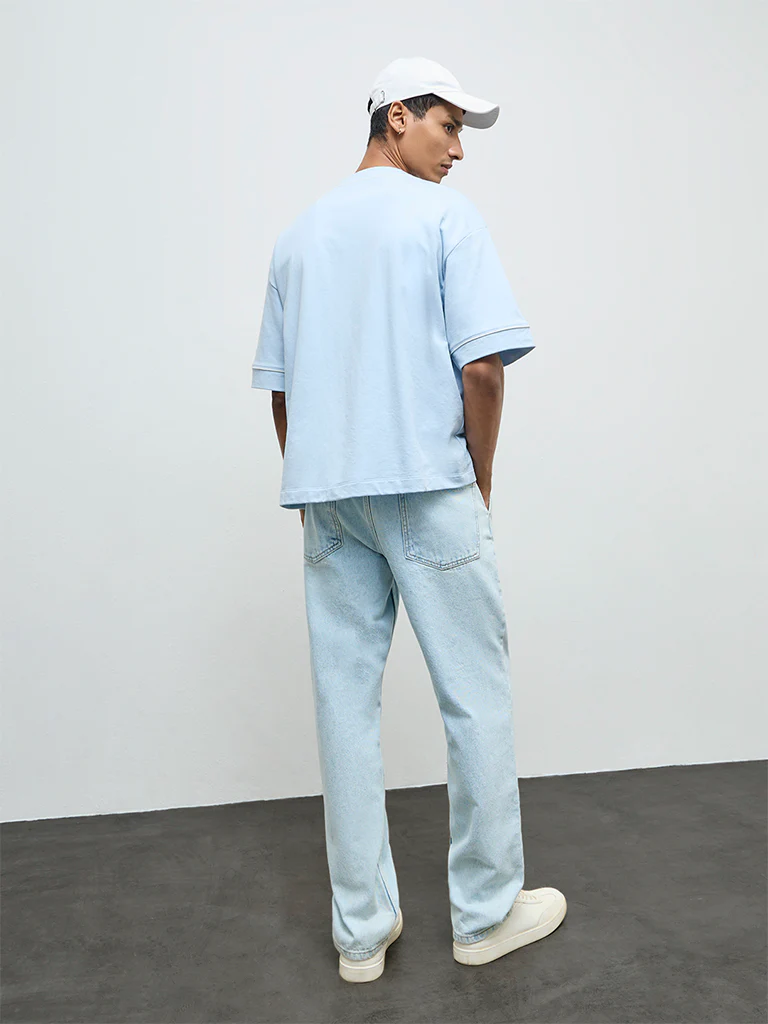 Nuon Light Blue Faded Relaxed-Fit Mid-Rise Jeans - Image 5