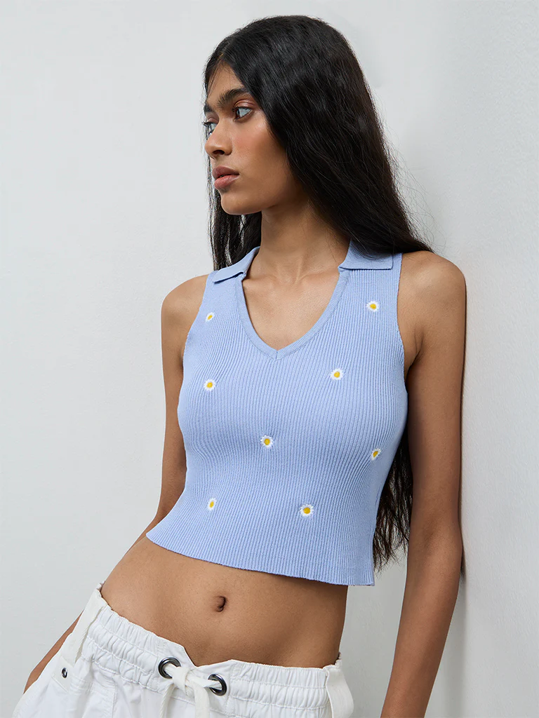 Nuon Light Blue Floral Embroidered Top - Image 2