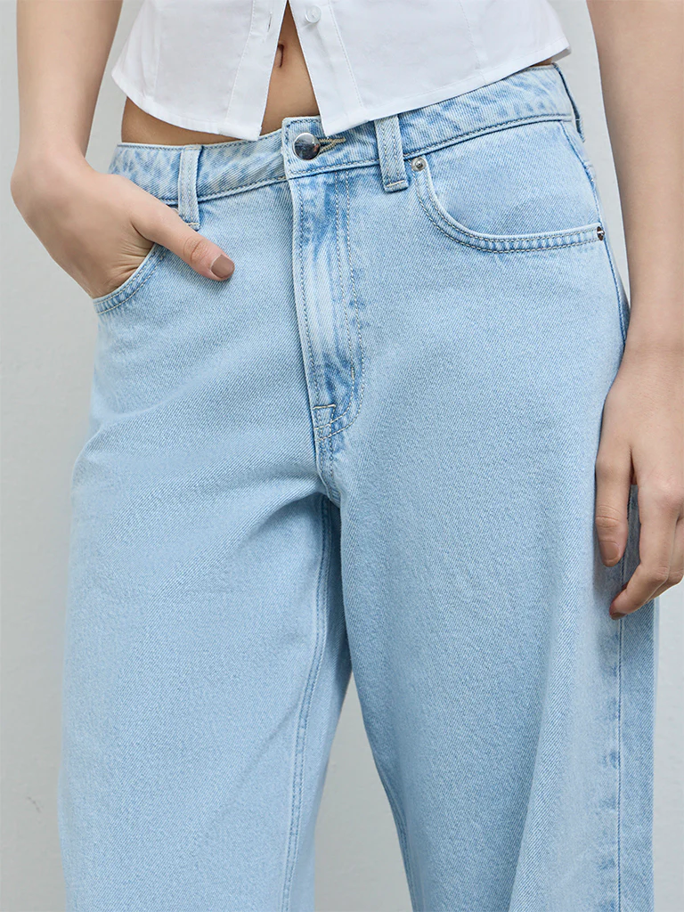 Nuon Light Blue High-Rise Cotton Jeans - Image 3