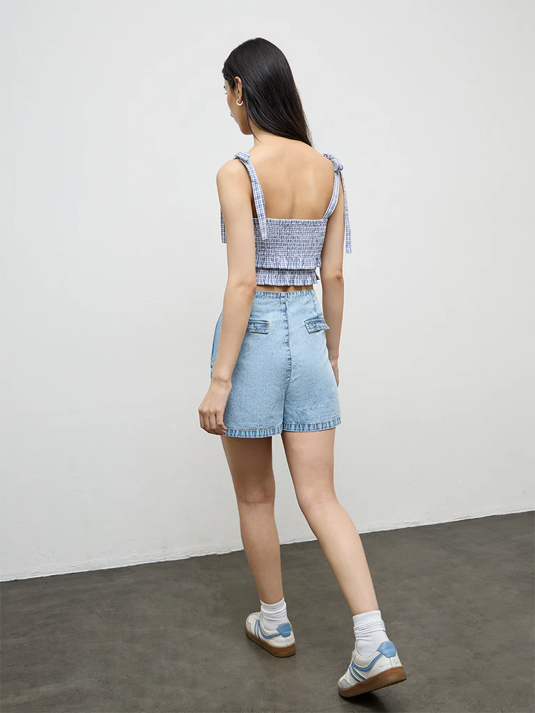 Nuon Light Blue High-Rise Denim Skorts - Image 4