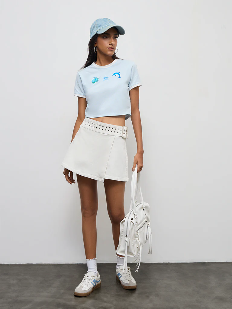 Nuon Light Blue Printed Cotton T-Shirt - Image 2