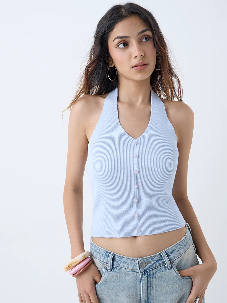 Nuon Light Blue Ribbed-Textured Top - Image 2