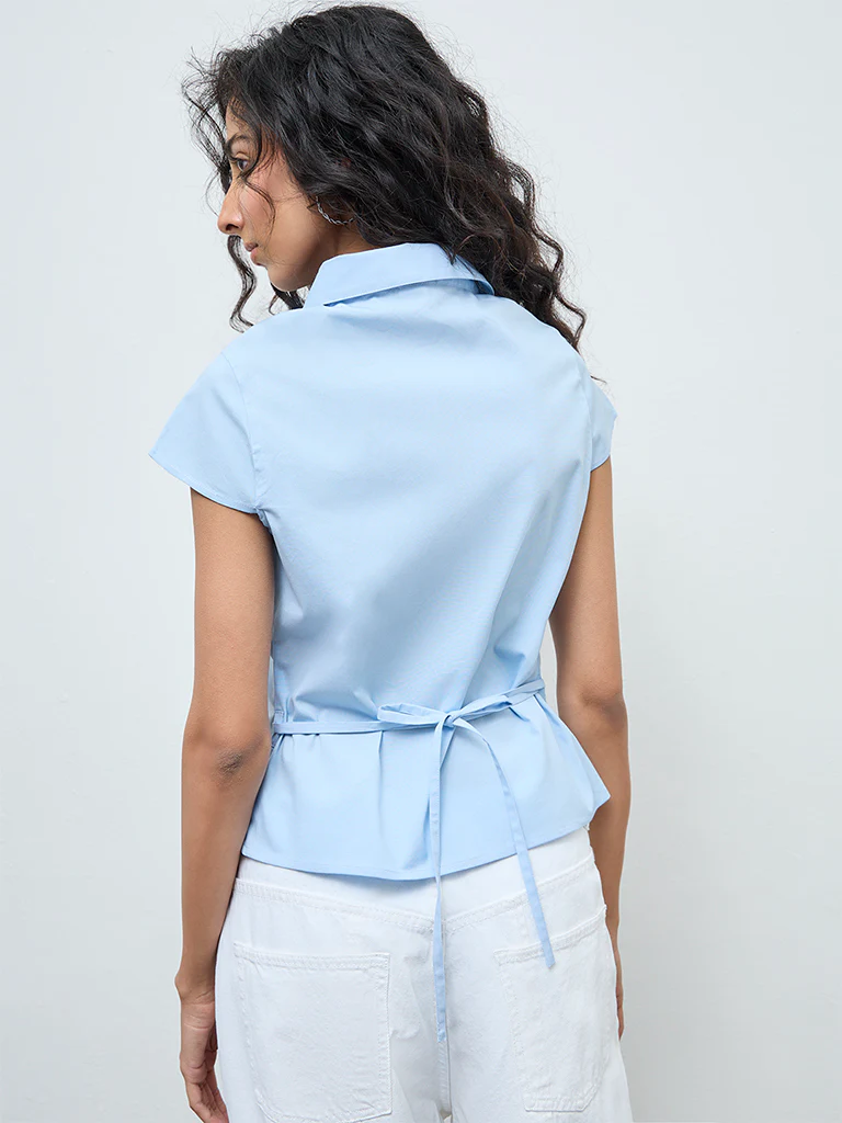 Nuon Light Blue Ruched Shirt - Image 4