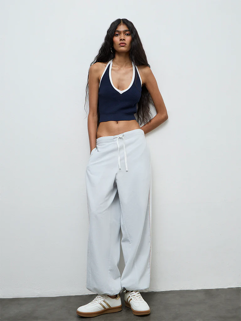 Nuon Light Blue Striped High-Rise Pants