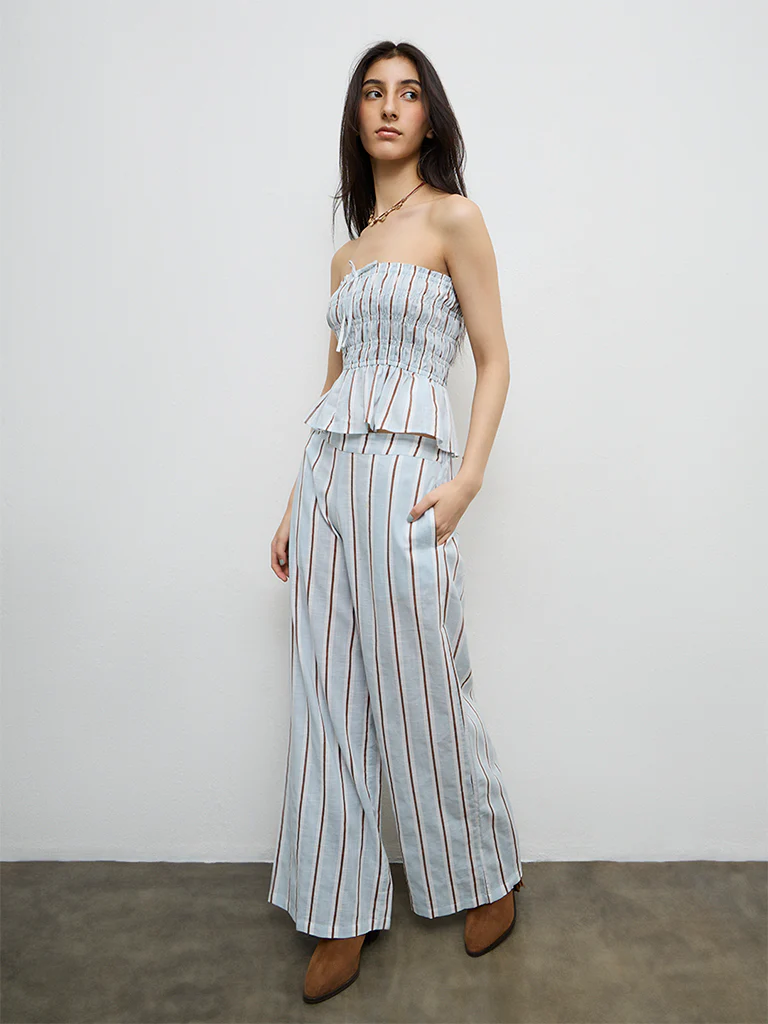 Nuon Light Blue Striped Peplum Top - Image 2