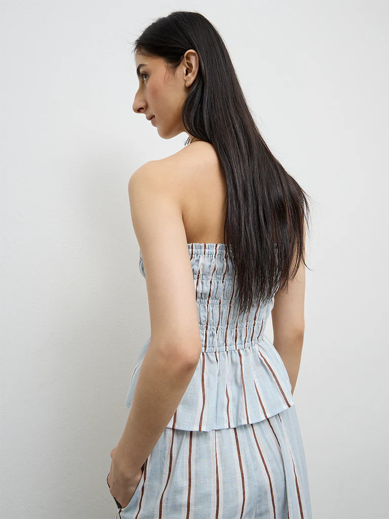 Nuon Light Blue Striped Peplum Top - Image 4