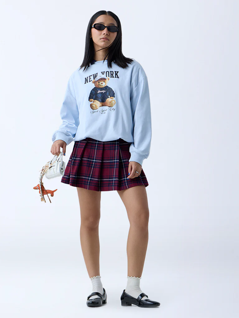 Nuon Light Blue Teddy Printed Cotton Sweatshirt - Image 2