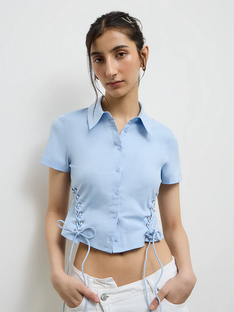 Nuon Light Blue Tie-Up Detail Shirt