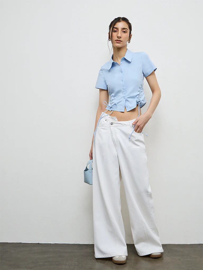 Nuon Light Blue Tie-Up Detail Shirt - Image 2