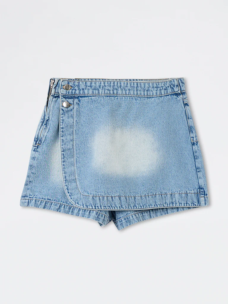 Nuon Light Blue Washed High-Rise Denim Skorts
