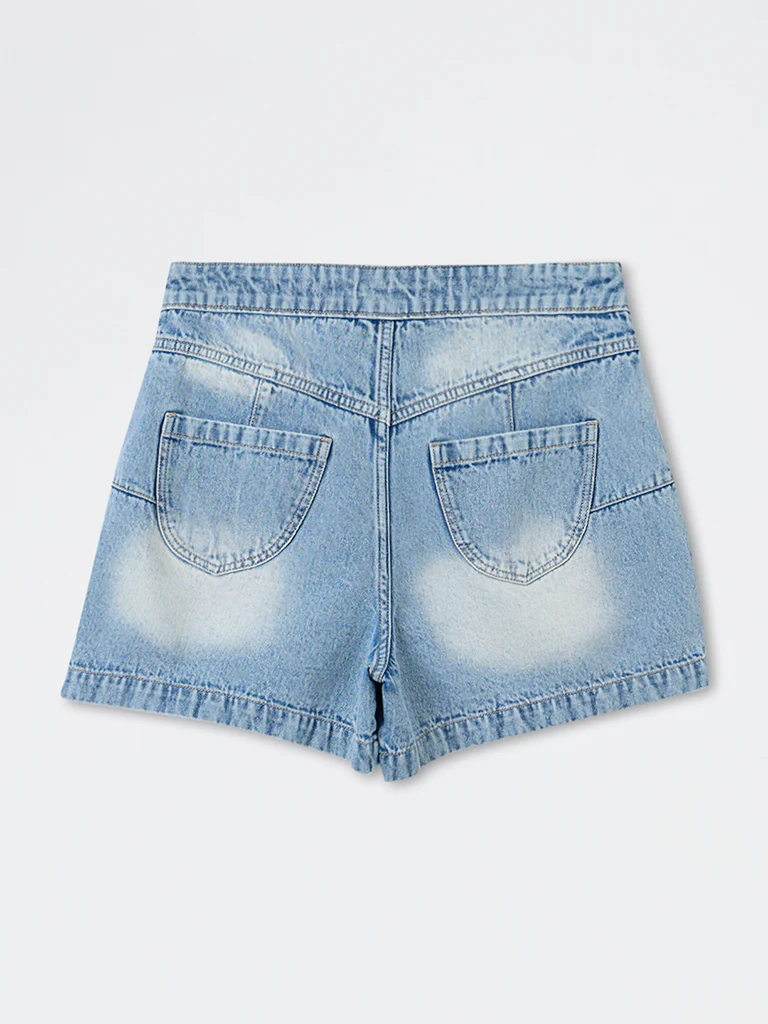 Nuon Light Blue Washed High-Rise Denim Skorts - Image 2