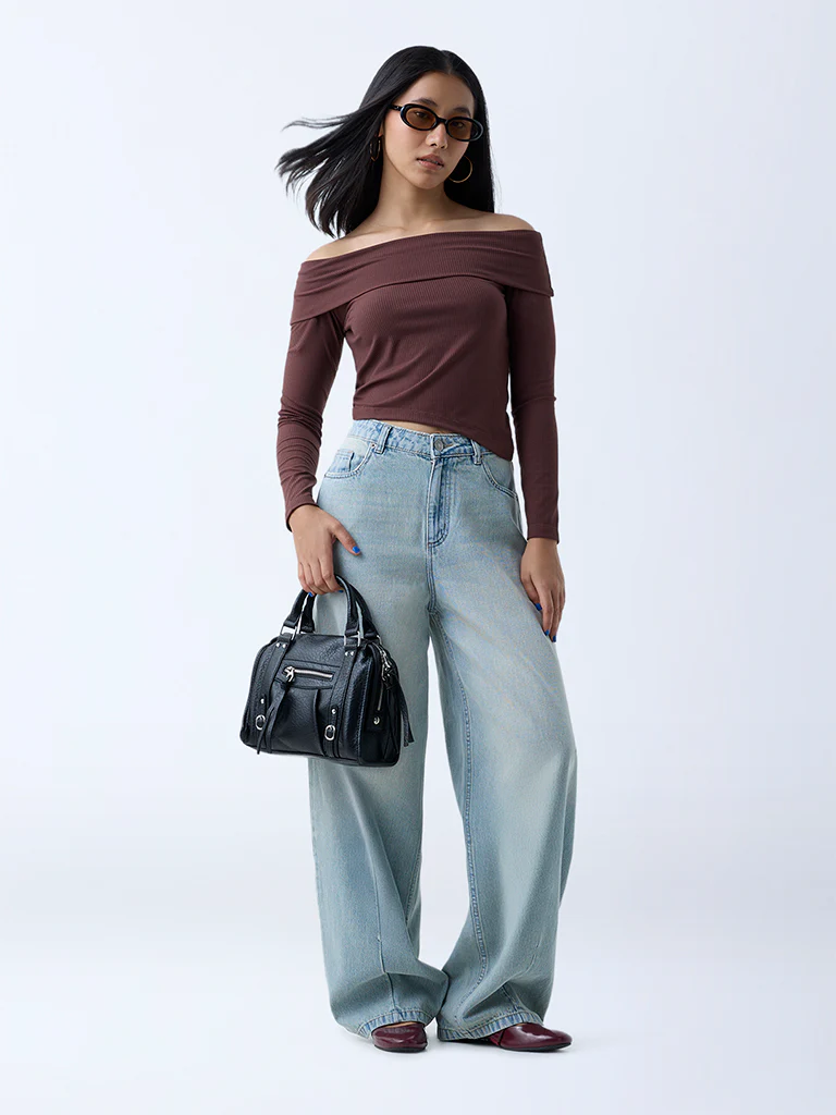 Nuon Light Blue Washed Wide-Leg High-Rise Jeans