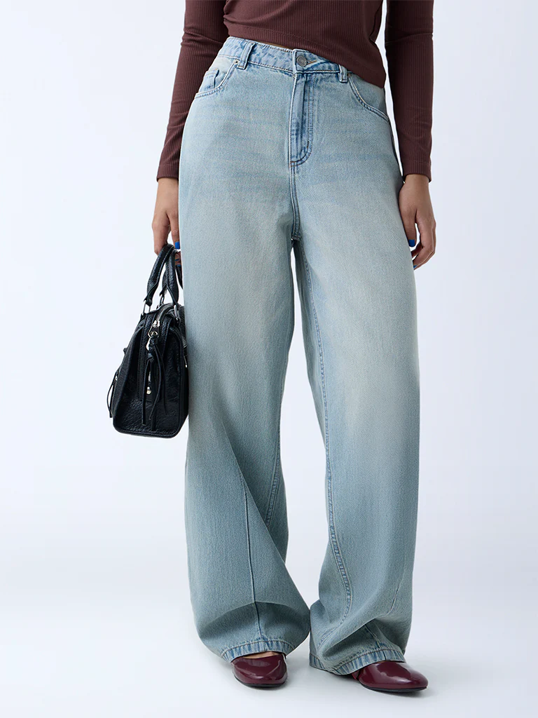 Nuon Light Blue Washed Wide-Leg High-Rise Jeans - Image 2