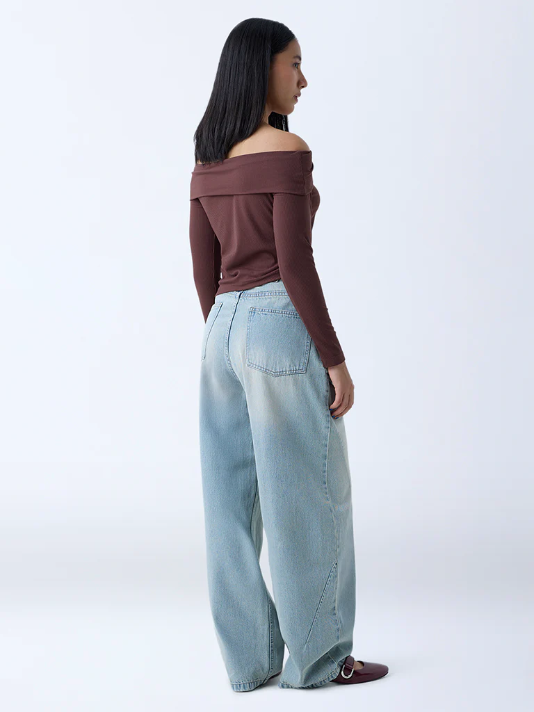Nuon Light Blue Washed Wide-Leg High-Rise Jeans - Image 4