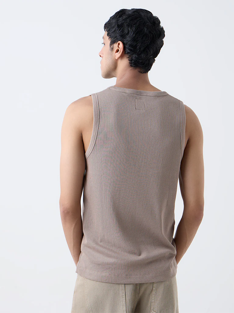Nuon Light Brown Ribbed Slim-Fit Cotton-Blend T-Shirt - Image 5