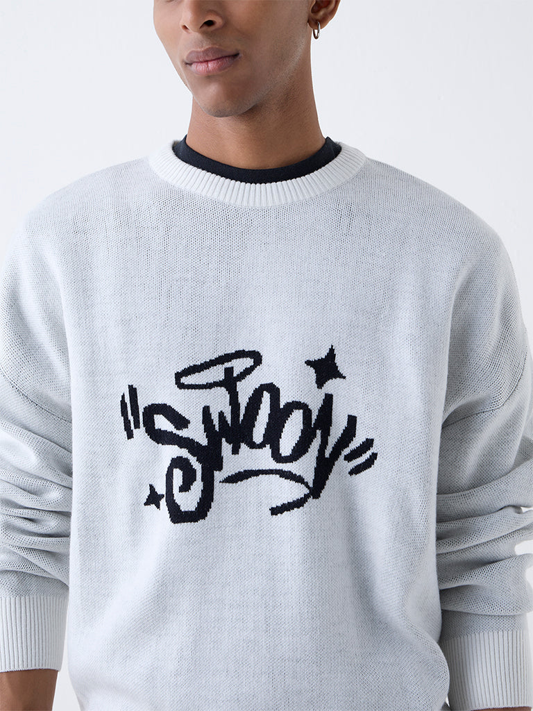 Nuon Light Grey Typographic Relaxed-Fit Sweater - Image 3